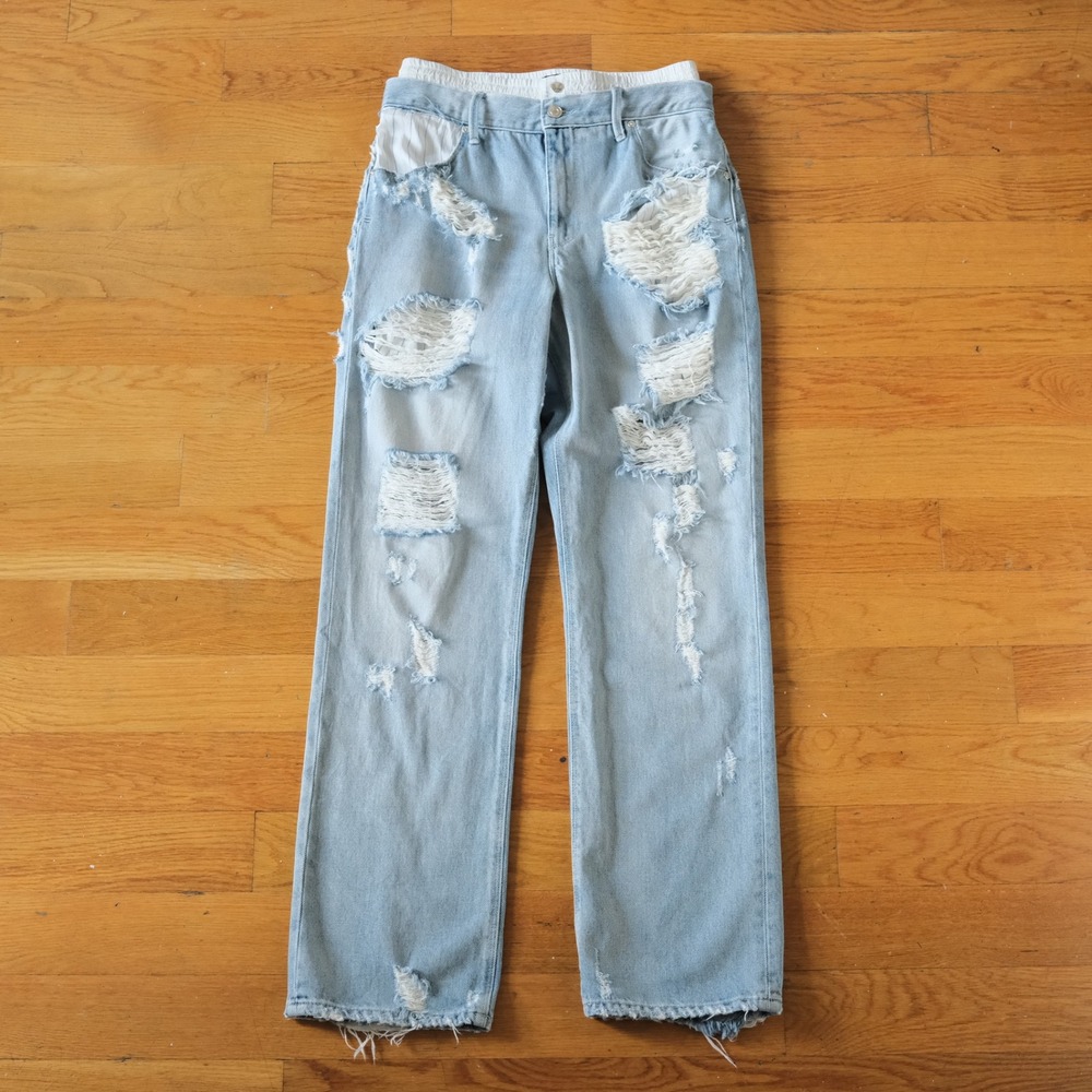 RtA Kallan Straight Leg Jeans Womens Light Blue Distressed Silk Boxer Waist‎ 28